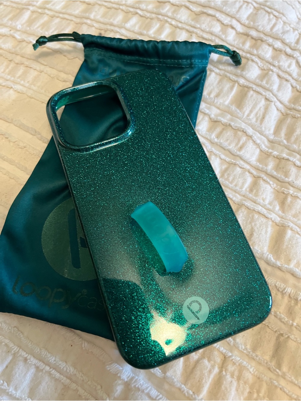 Loopy Case Teal Glitter Phone Case with Teal Hand Strap